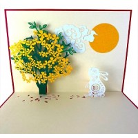 Handmade 3D Pop Up Card Rabbit Moon Tree Birthday Easter Mother's day Father's day Wedding Anniversary Valentine's day New Pet Animal New Home New Garden Thank you Retirement Mid Autumn Festival Blank Card